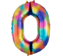 Folinis balionas "0", vaivorykštės spalvų  (88 cm)