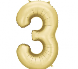 Folinis balionas "3", auksinis (86 cm), auksinis matinis