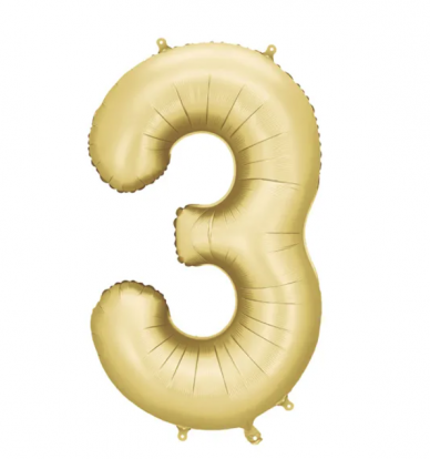 Folinis balionas "3", auksinis (86 cm), auksinis matinis