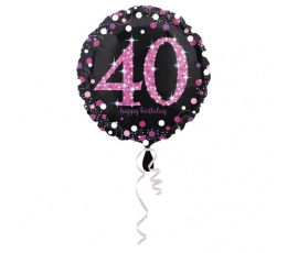 Folinis balionas "40", juodas-rausvas (43 cm)