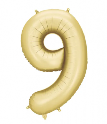 Folinis balionas "9", auksinis (86 cm), auksinis matinis