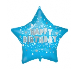 Folinis balionas "Happy birthday star", melsvas (46cm)