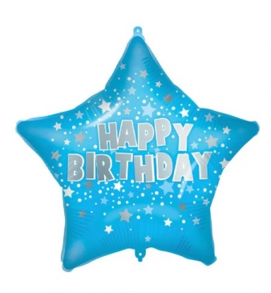 Folinis balionas "Happy birthday star", melsvas (46cm)