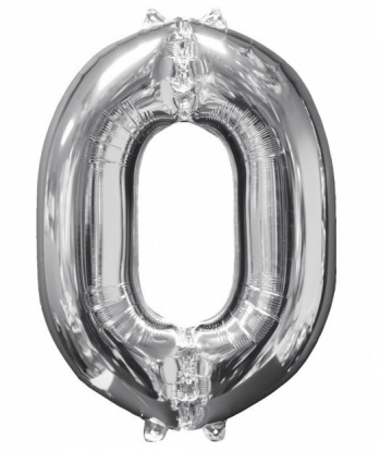 Folinis balionas-skaičius "0" sidabrinis (66 cm)