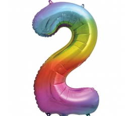 Folinis balionas-skaičius "2", įvairiaspalvis pastelinis (86 cm)