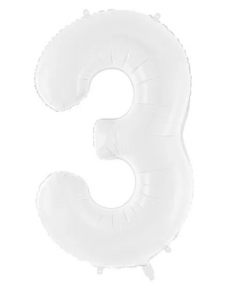 Folinis balionas-skaičius "3", baltas (86 cm)