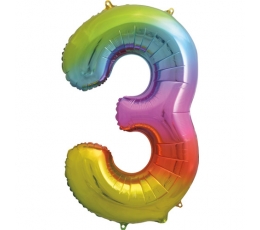 Folinis balionas-skaičius "3", įvairiaspalvis pastelinis (86 cm)
