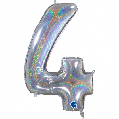 Folinis balionas-skaičius "4", holografinis (66 cm)
