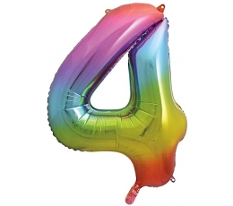 Folinis balionas-skaičius "4", įvairiaspalvis pastelinis (86 cm)