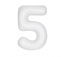 Folinis balionas-skaičius "5", baltas  (86.3 cm)