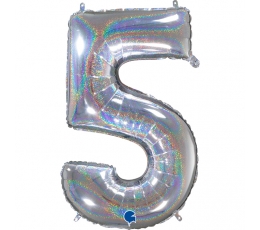 Folinis balionas-skaičius "5", holografinis  (66 cm)