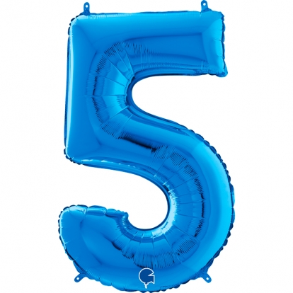 Folinis balionas-skaičius "5", mėlynas (66 cm)