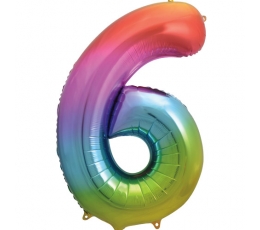 Folinis balionas-skaičius "6", įvairiaspalvis (85 cm)