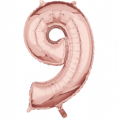 Folinis balionas-skaičius "9", rožinio aukso spalvos (66 cm)