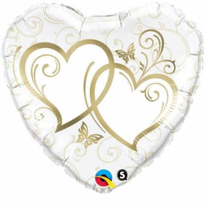 Folinis balionas su auksinėmis širdelėmis (46 cm)
