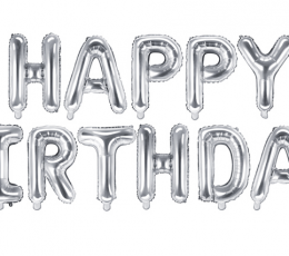 Folinių balionų rinkinys "Happy birthday", sidabrinis (35 cm)