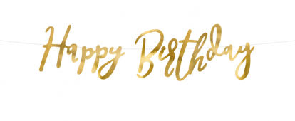 Forminė girlianda "Happy Birthday", aukso spalvos (16x62 cm)