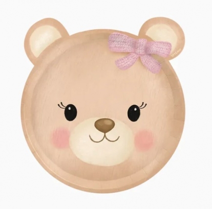 Forminės lėkštutės "Rausvas meškutis" (6 vnt./20x22 cm)