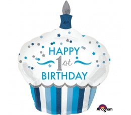 Forminis balionas "1-ojo gimtadienio tortas", žydras (73x91 cm)