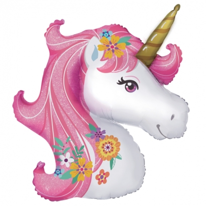 Forminis folinis balionas "Gėlėtas vienaragis" (74x76 cm)