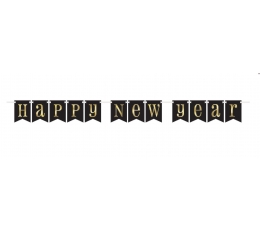 Girlianda "Happy New Year", juodai-auksinė (2,13 m)