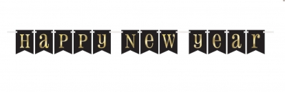 Girlianda "Happy New Year", juodai-auksinė (2,13 m)
