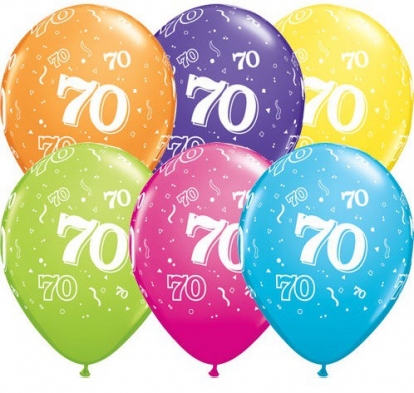 Gum. bal. įvairiaspalvis skaičius "70" (6 vnt./27.94 cm)