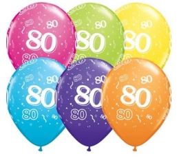 Gum. bal. įvairiaspalvis skaičius "80" (6 vnt./27.94 cm)