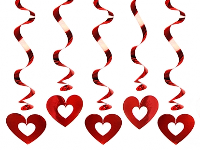 Kabančios dekoracijos "Raudonos širdelės" (5 vnt./60 cm)