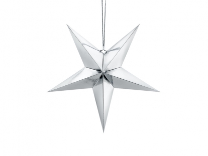 Kabanti dekoracija-žvaigždė, sidabrinė blizgi (45 cm)