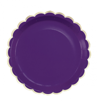 Lėkštutės, violetinės su aukso krašteliu (8 vnt./23 cm)