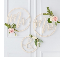 Medinės dekoracijos-lankai "Mr & Mrs" 