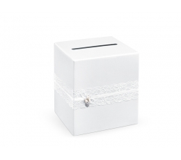 Palinkėjimų dėžė "Balti mezginiai" (24x24x24 cm)