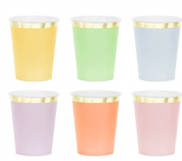 Puodeliai, įvairiaspalviai aukso krašeliu (6 vnt./200 ml)