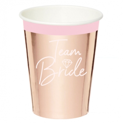 Puodeliai "Team Bride", rožinio aukso spalvos (8 vnt./250 ml)