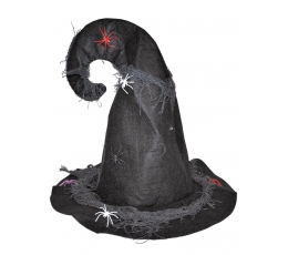 Raganos skrybėlė su vorais ir marlės dekoracija