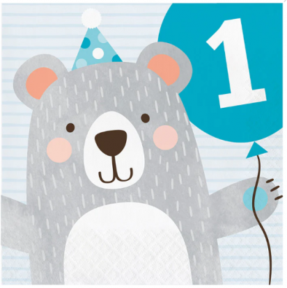 Servetėlės "Meškutis 1-asis gimtadienis" (16 vnt.)