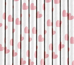 Šiaudeliai, rožinės širdelės (10 vnt.)