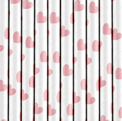 Šiaudeliai, rožinės širdelės (10 vnt.)