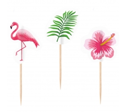 Smeigtukai-dekoracijos "Rožiniai flamingai" su augalais (10 vnt.)