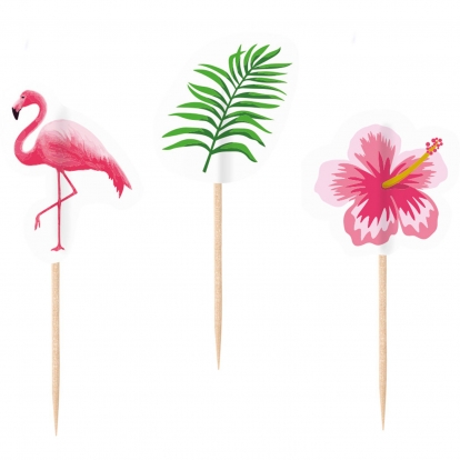 Smeigtukai-dekoracijos "Rožiniai flamingai" su augalais (10 vnt.)