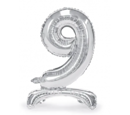 Stovintis balionas "9", sidabrinis (70 cm)