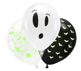 Tamsoje šviečiančių balionų rinkinys "Boo!" (3 vnt./27 cm)