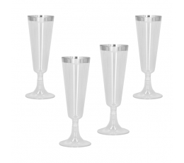 Taurės šampanui, skaidrios su sidabro krašteliu (4 vnt./200 ml)