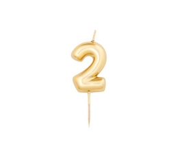 Žvakutė "2", auksinė (8 cm)