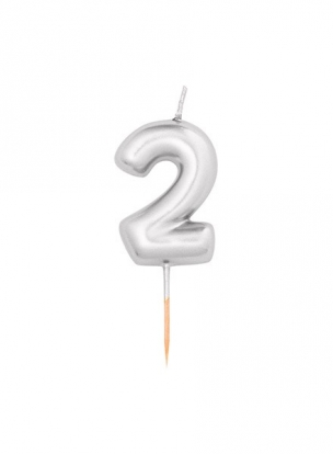 Žvakutė "2", sidabrinė (8 cm)