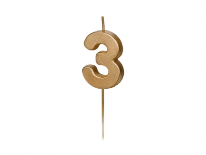 Žvakutė "3", auksinė (4,5 cm)