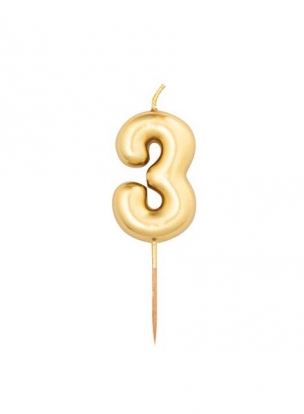 Žvakutė "3", auksinė (8 cm)