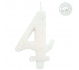 Žvakutė "4", balta blizgi