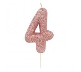 Žvakutė "4", rožinio aukso spalvos